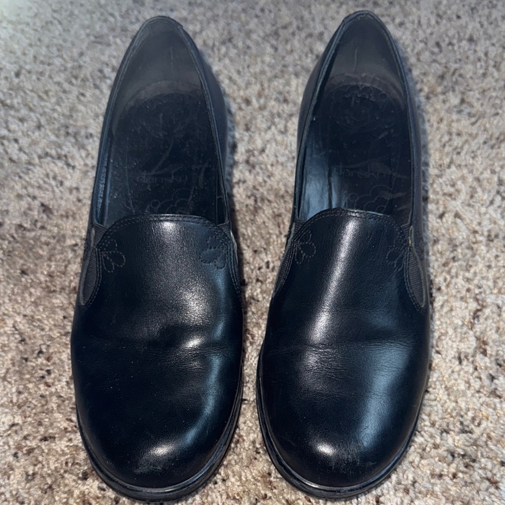 Dansko Black Leather Slip-On Shoes